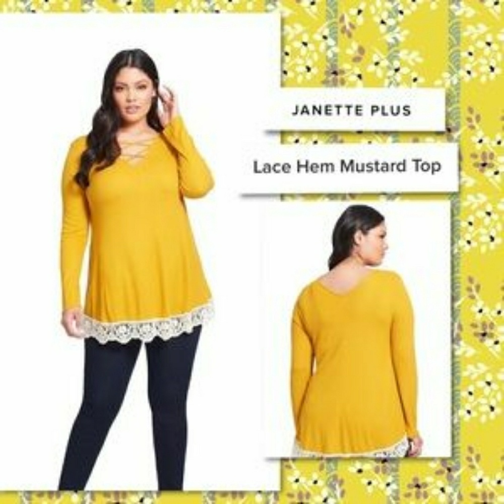 Janette Plus Lace Hem Mustard Top